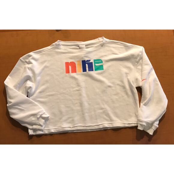 Nike white pastel pullover cropped top crop crew sweatshirt size medium NEW - Picture 1 of 6
